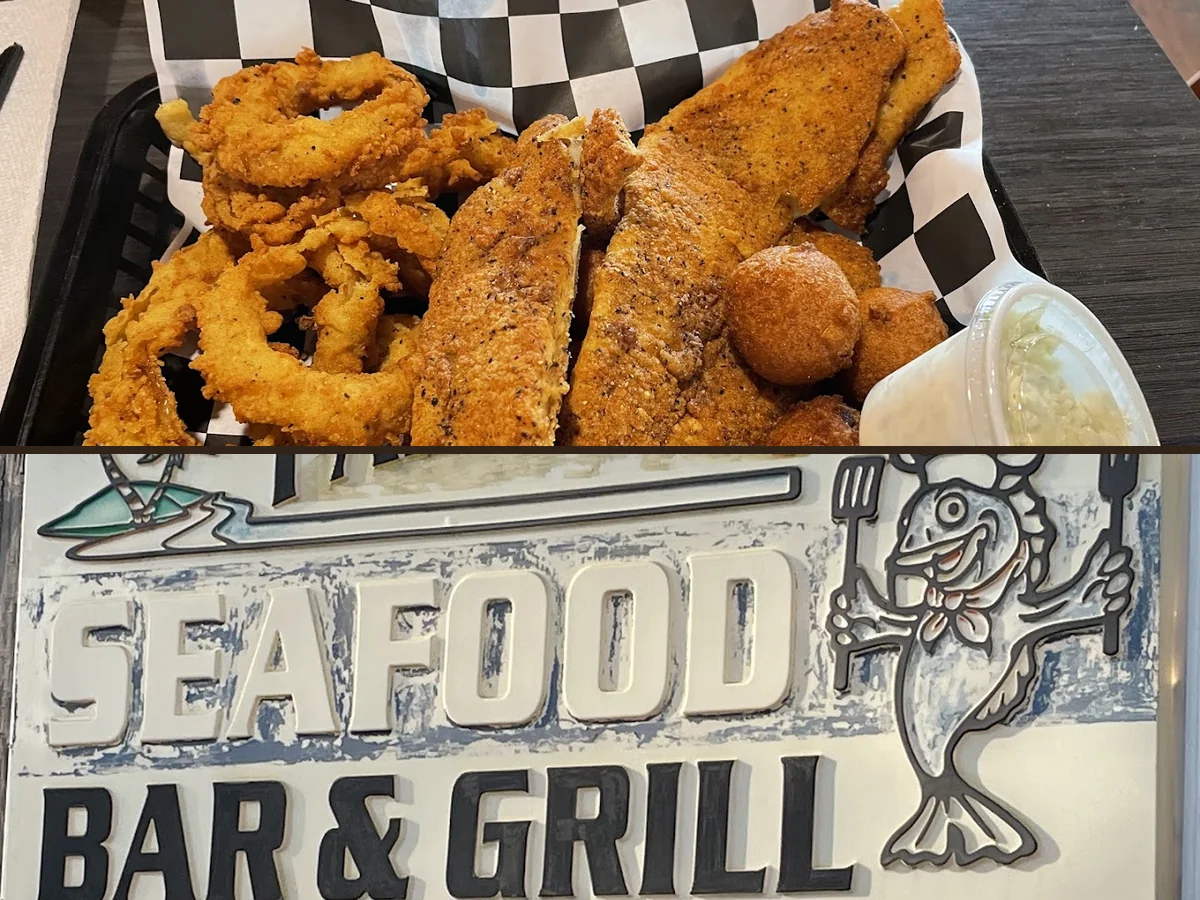 Golden fried seafood served with simple sides.